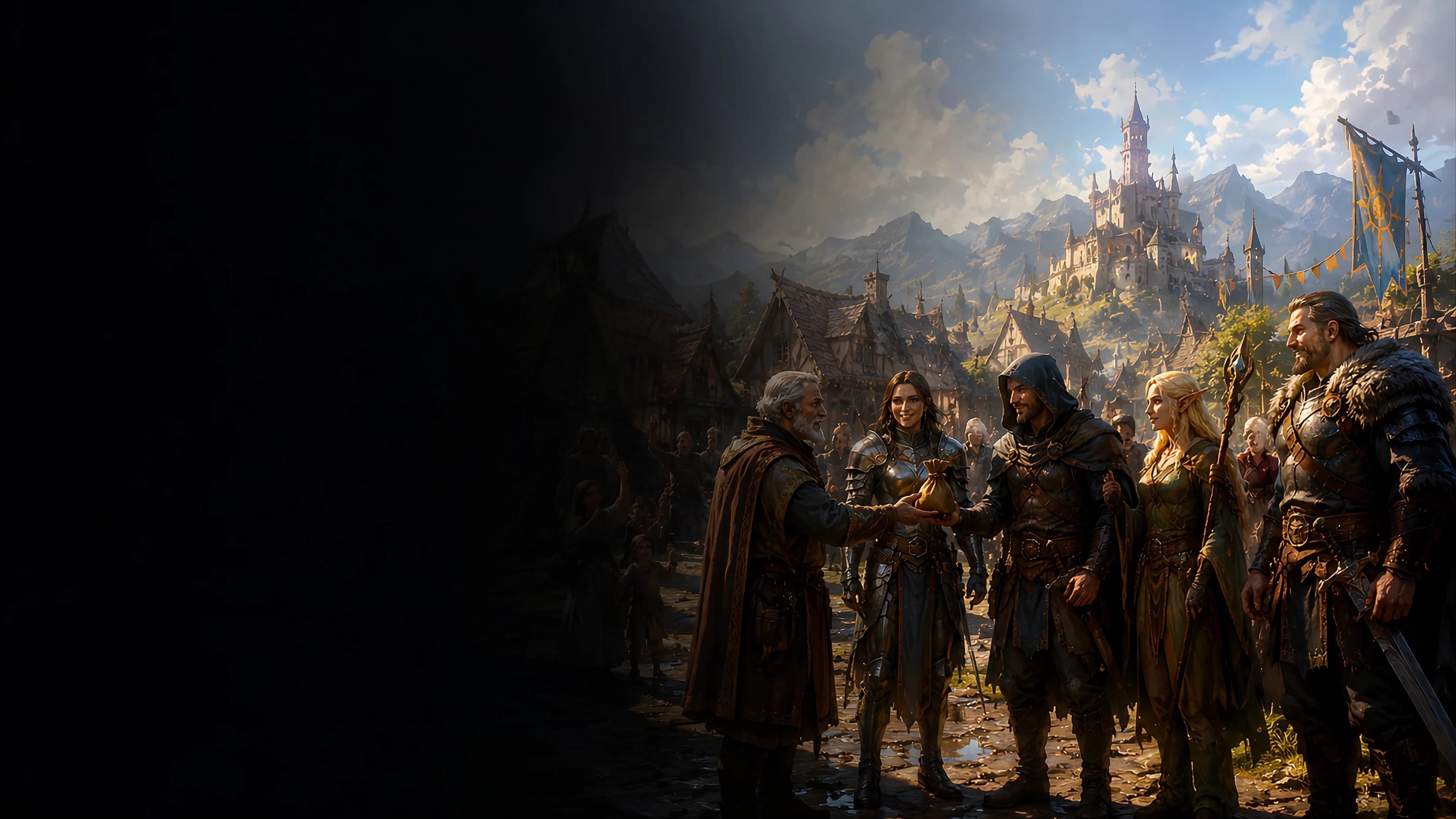 A mystical tavern filled with adventurers